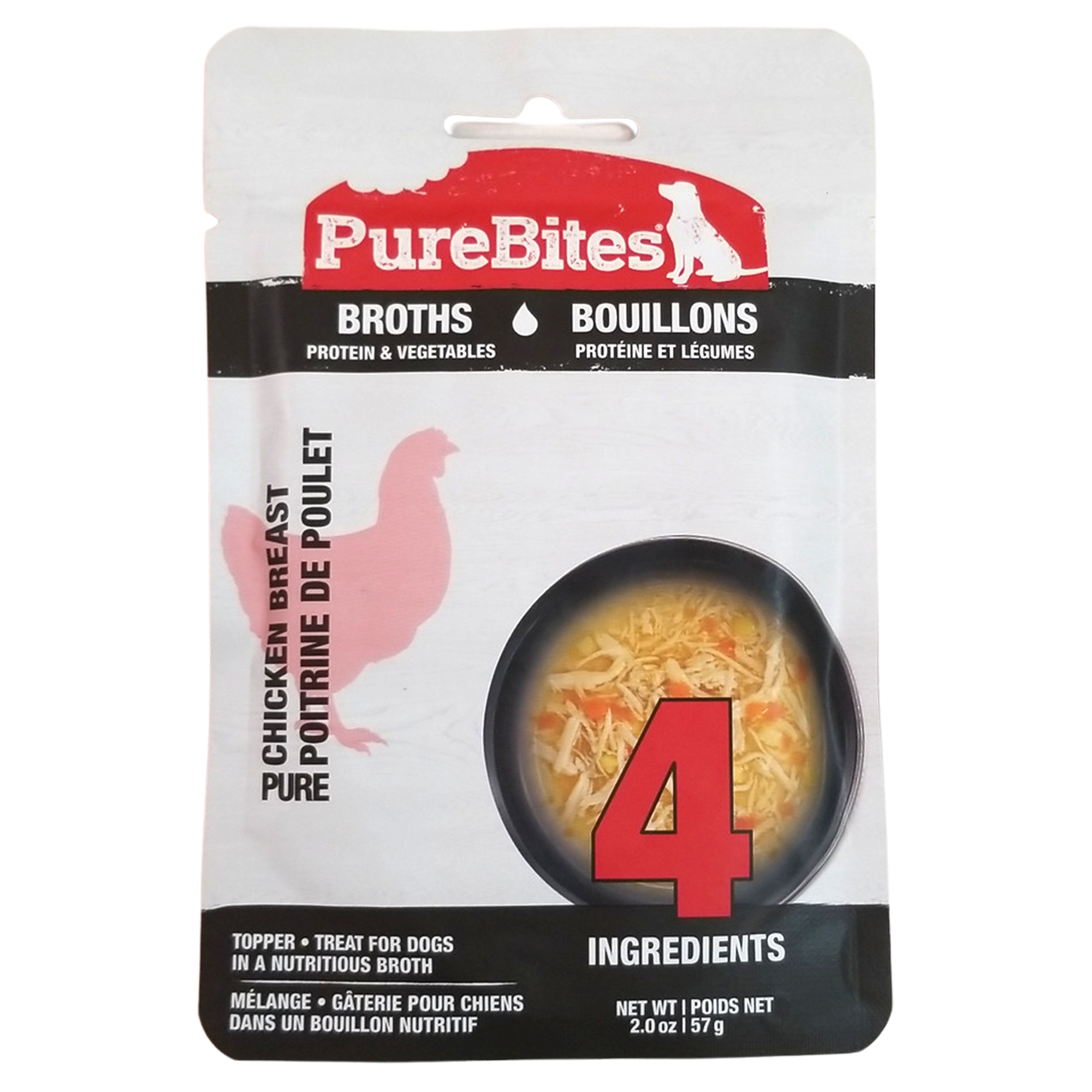 Garniture de nourriture pour chiens PureBites, bouillon, 100 % poulet et légumes, 2,0 oz