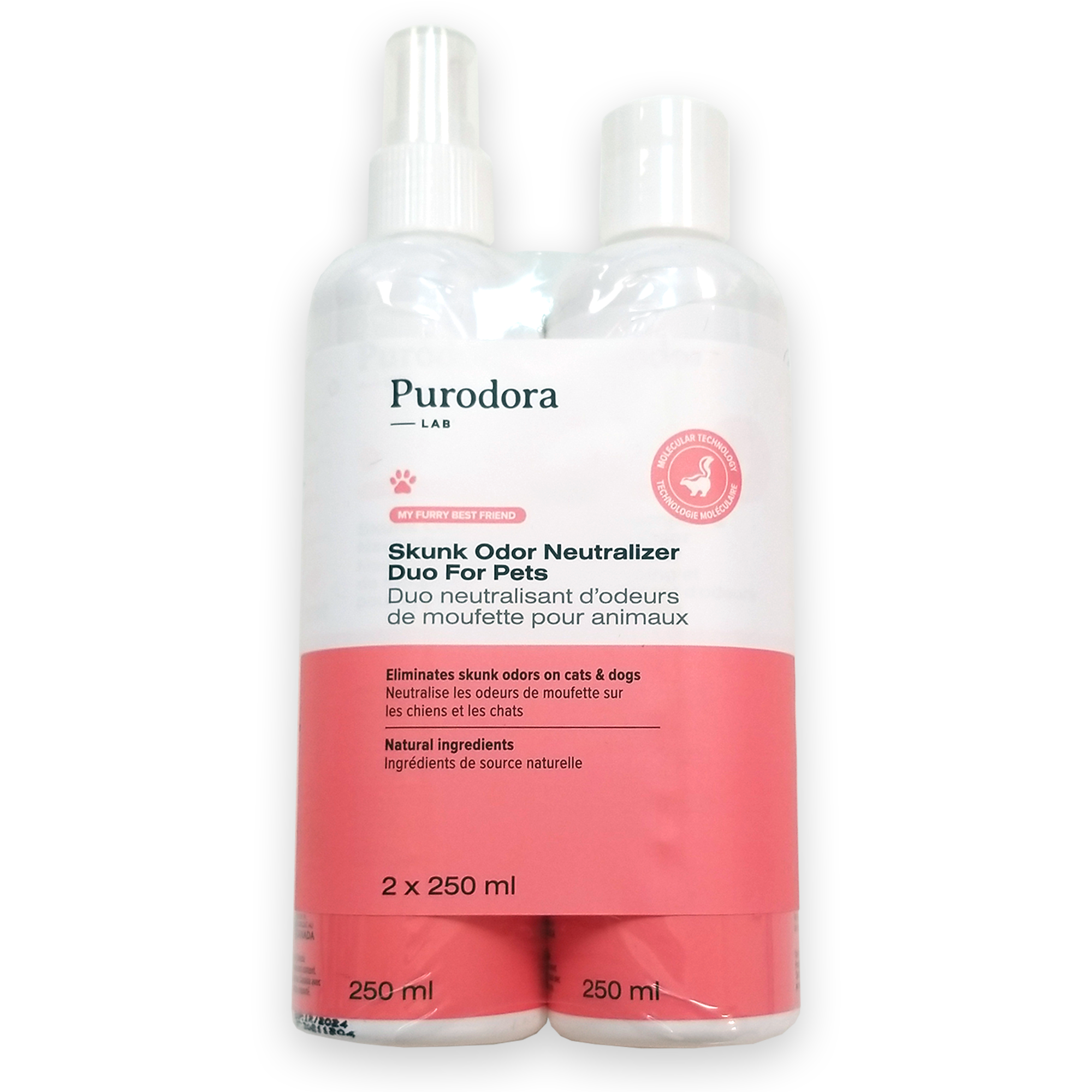 Purodora Skunk Shampoing et spray neutralisant d'odeurs pour chiens et chats, 250 ml, paquet de 2