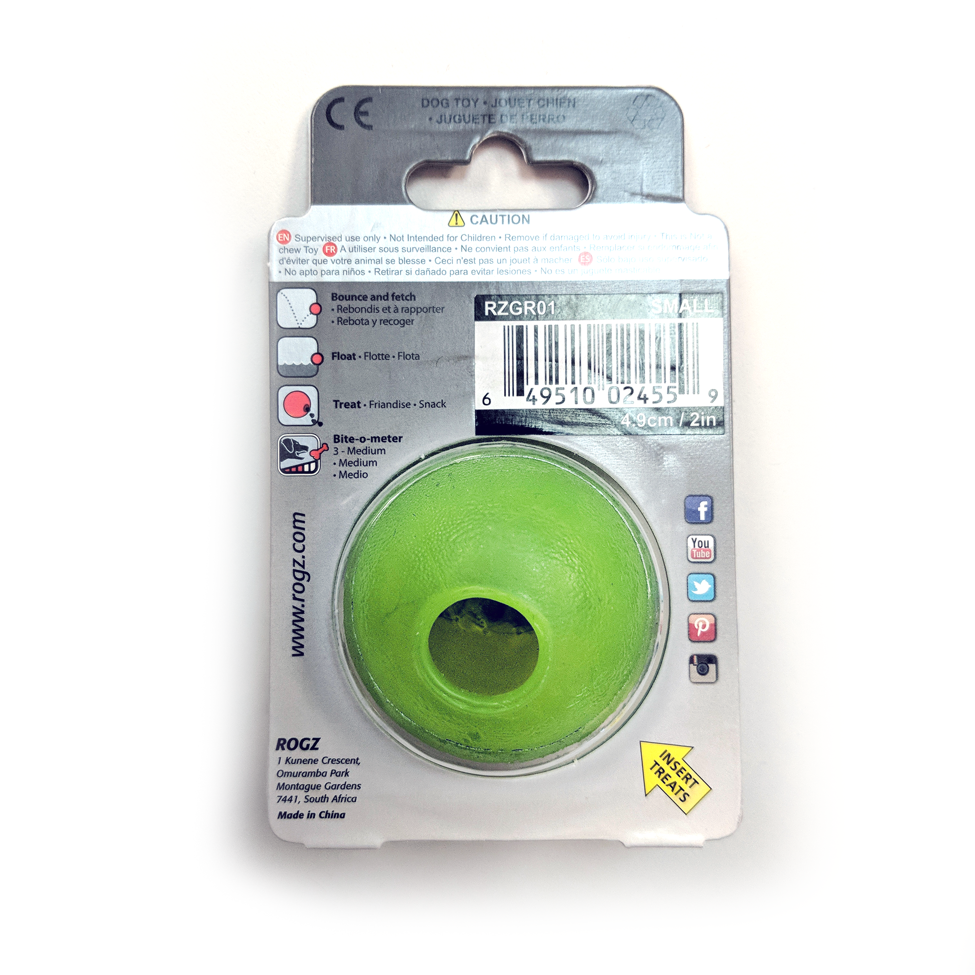 Rogz Grinz Balle à rapporter, vert (2 tailles)