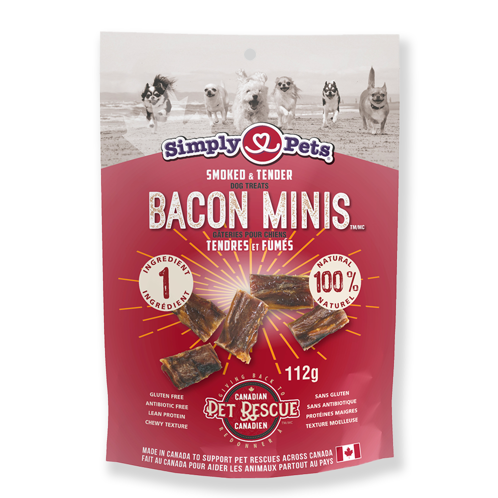 Simply Pets Friandises fumées et tendres pour chiens Minis au bacon (112 g)