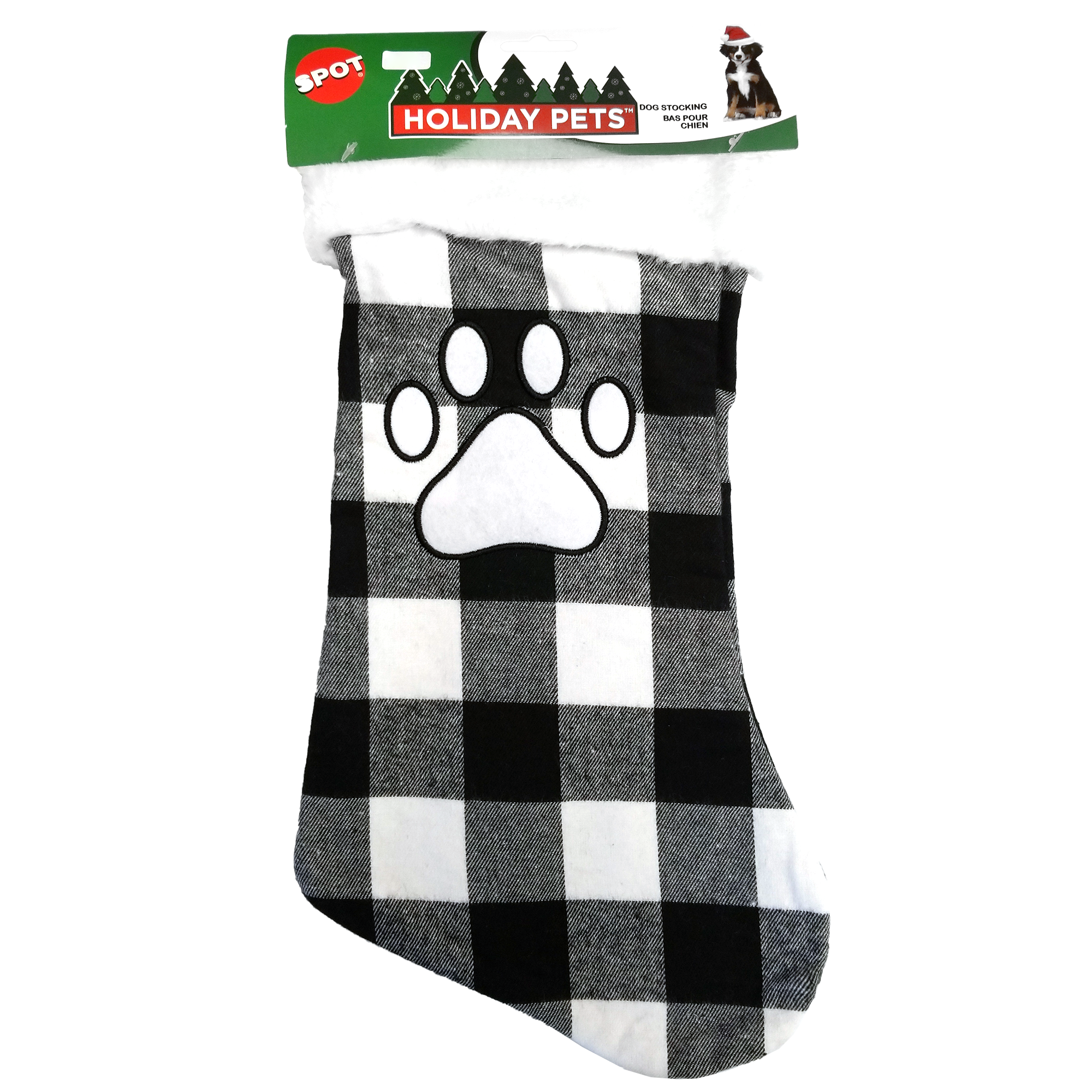Spot Holiday Pet Dog Stocking, Black & White Plaid, 17"