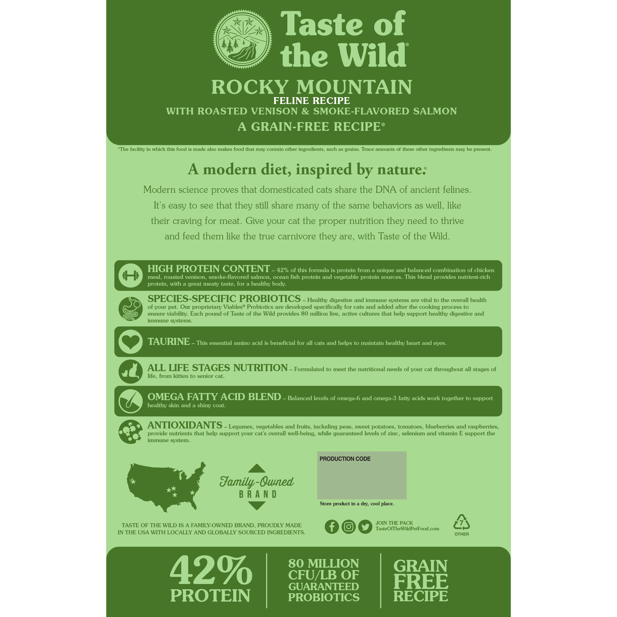 Taste of the Wild Cat Food, sans céréales, recette féline des montagnes Rocheuses, venaison rôtie et saumon fumé