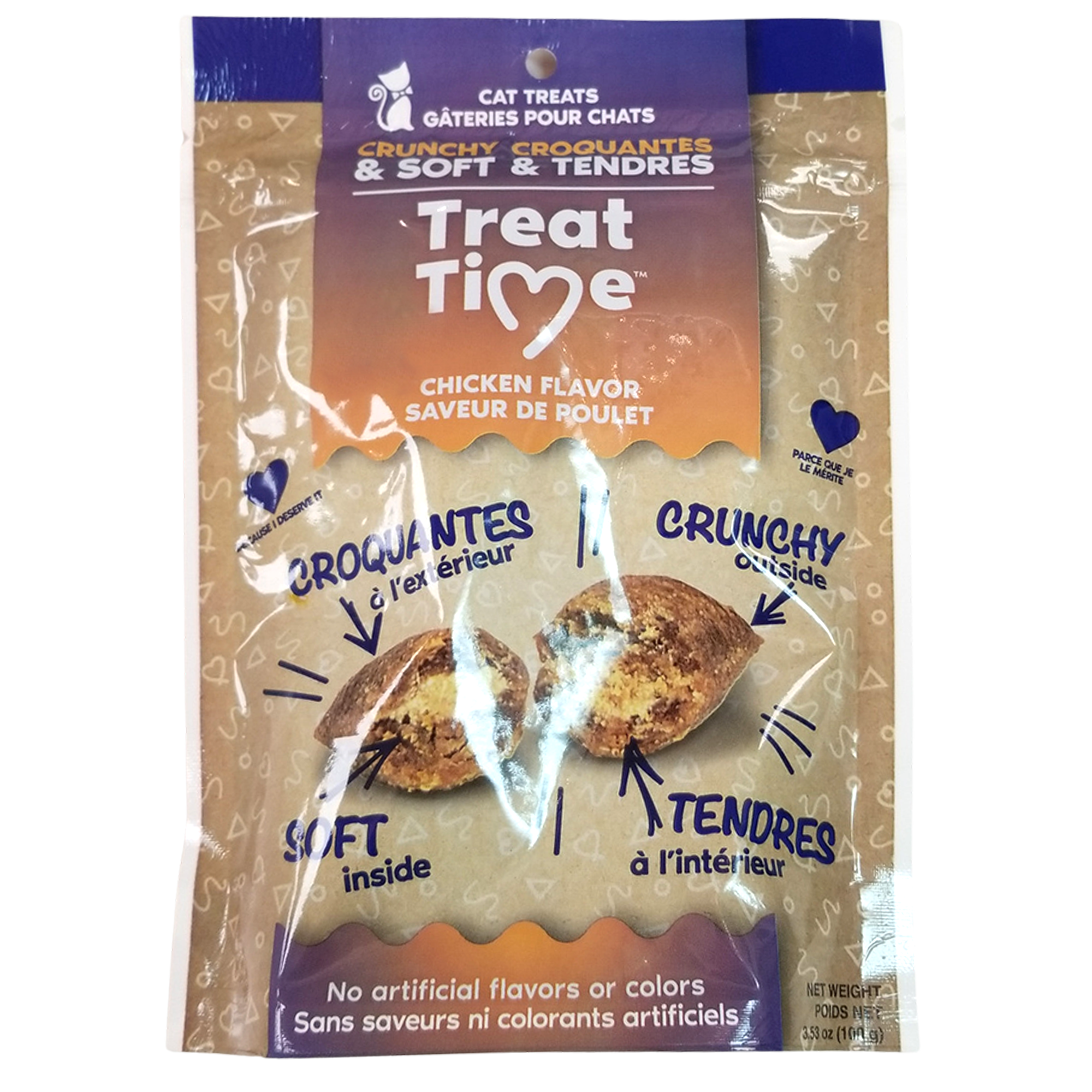 Treat Time Friandises pour chats, croquantes et moelleuses, aromatisées au poulet, 3,53 oz