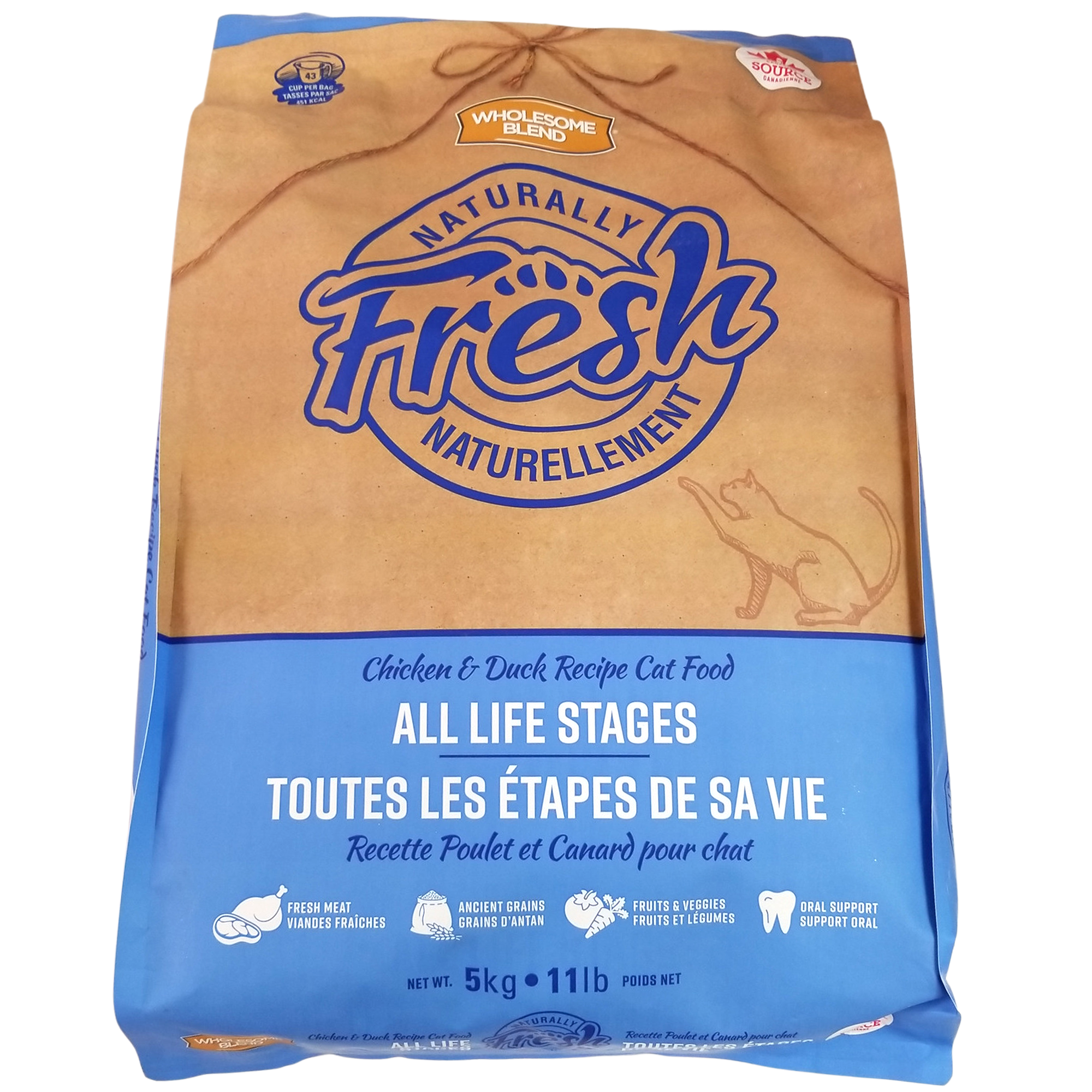 Nourriture pour chats Wholesome Blend, toutes les étapes de la vie, recette de canard et de poulet, 11 lb