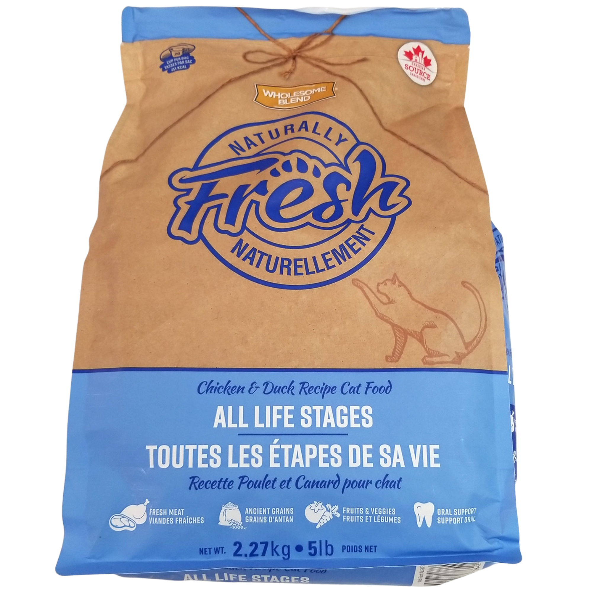 Nourriture pour chats Wholesome Blend, toutes les étapes de la vie, recette de canard et de poulet, 5 lb