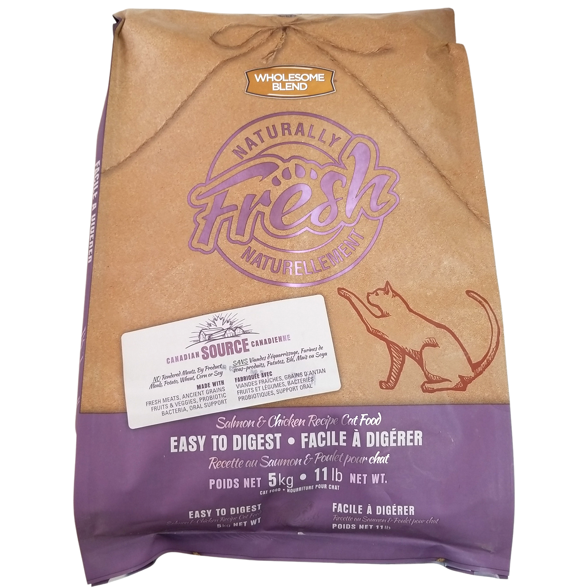 Nourriture pour chats Wholesome Blend, facile à digérer, recette de saumon et de poulet, 11 lb