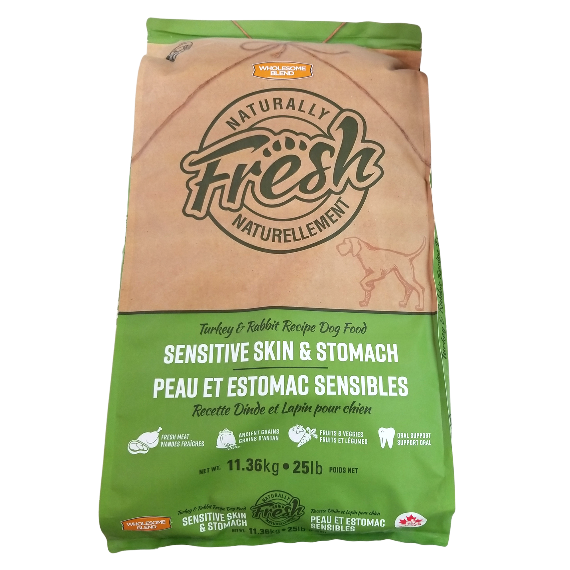 Wholesome Blend Naturally Fresh Dog Food, Sensitive Skin & Stomach, Ancient Grain, Turkey & Rabbit Recipe