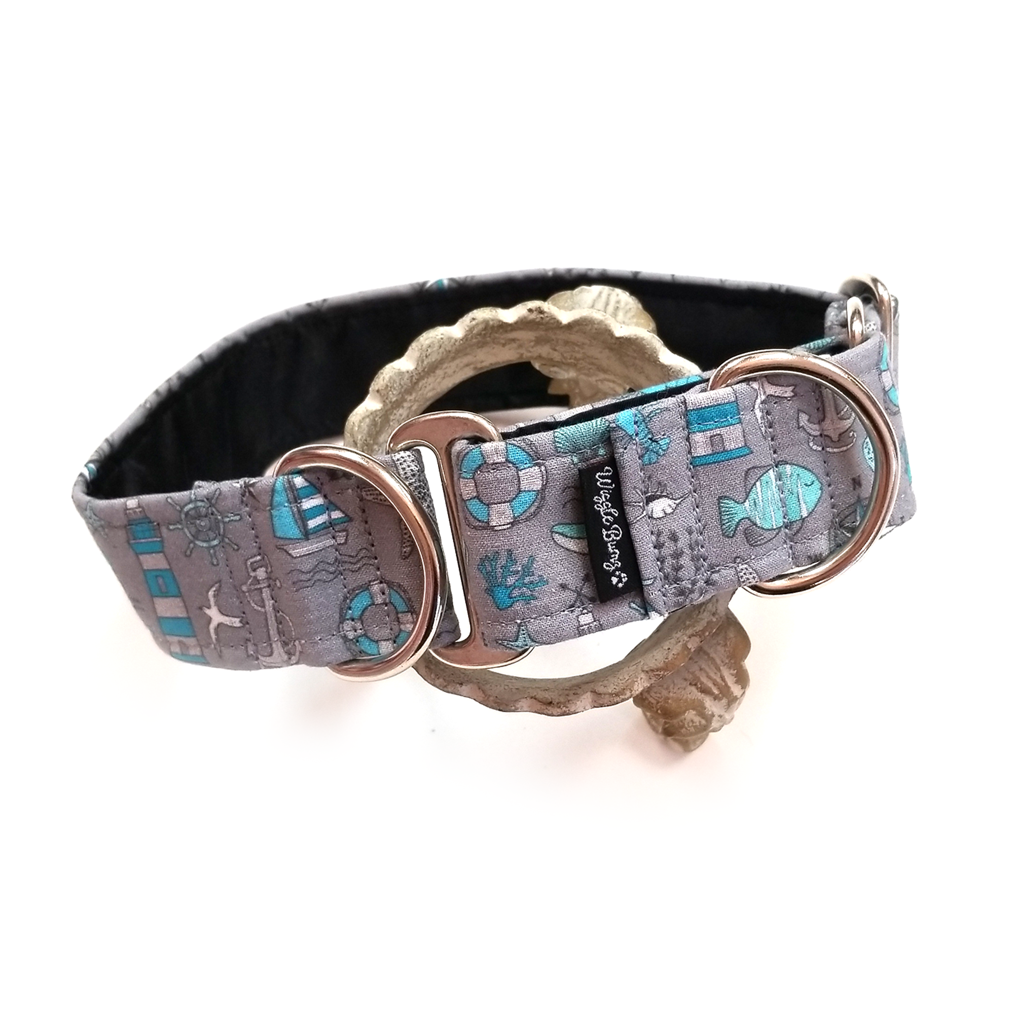 Wiggle Bumz Collier martingale « Marine Doodle » pour chien, 30,5 à 45,7 cm, gris