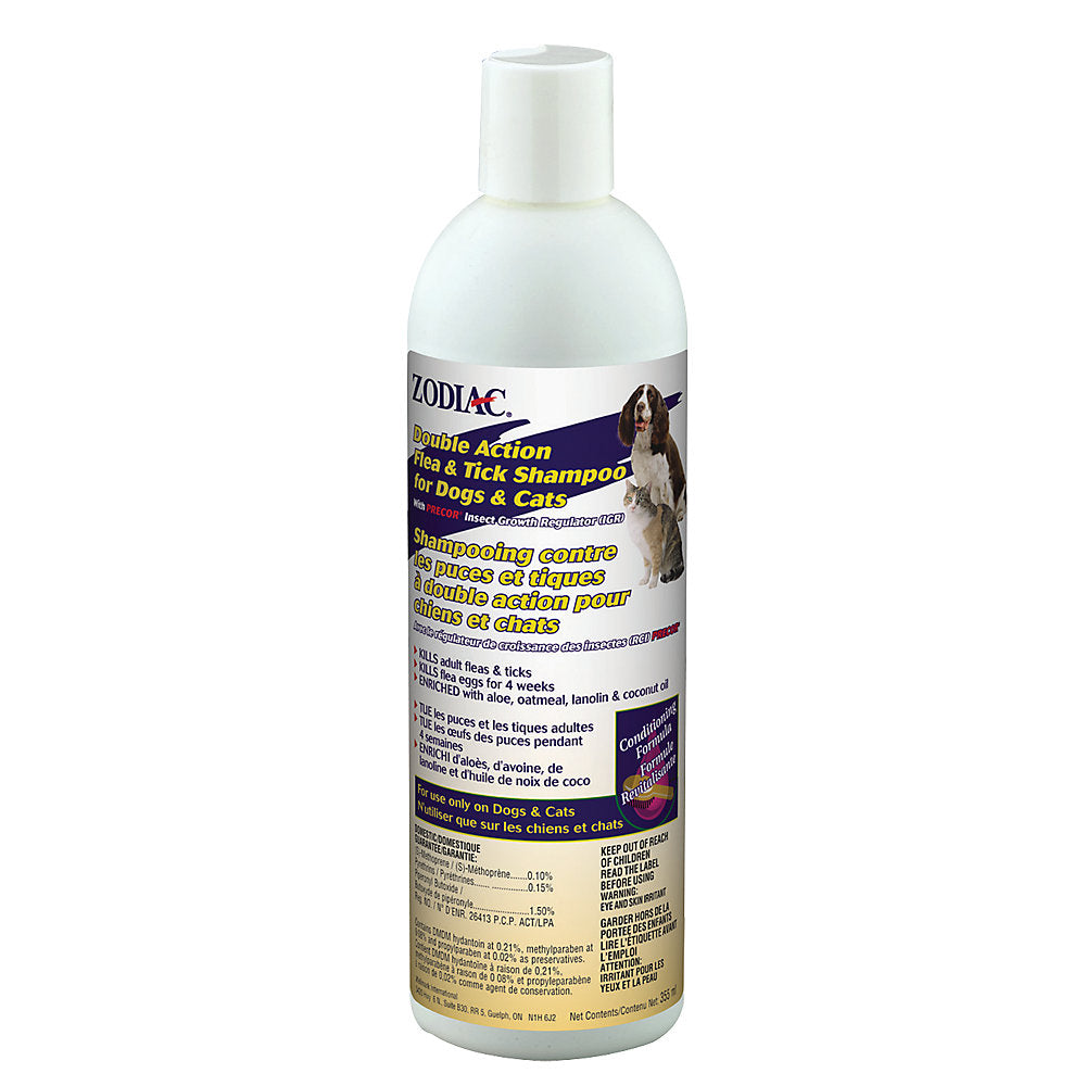 Shampooing anti-puces et tiques double action Zodiac avec Precor, chien et chat (355 ml)