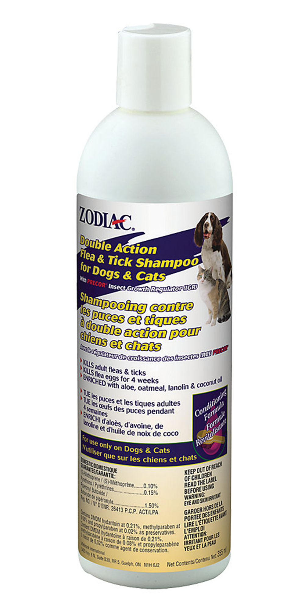 Shampooing anti-puces et tiques double action Zodiac avec Precor, chien et chat (355 ml)