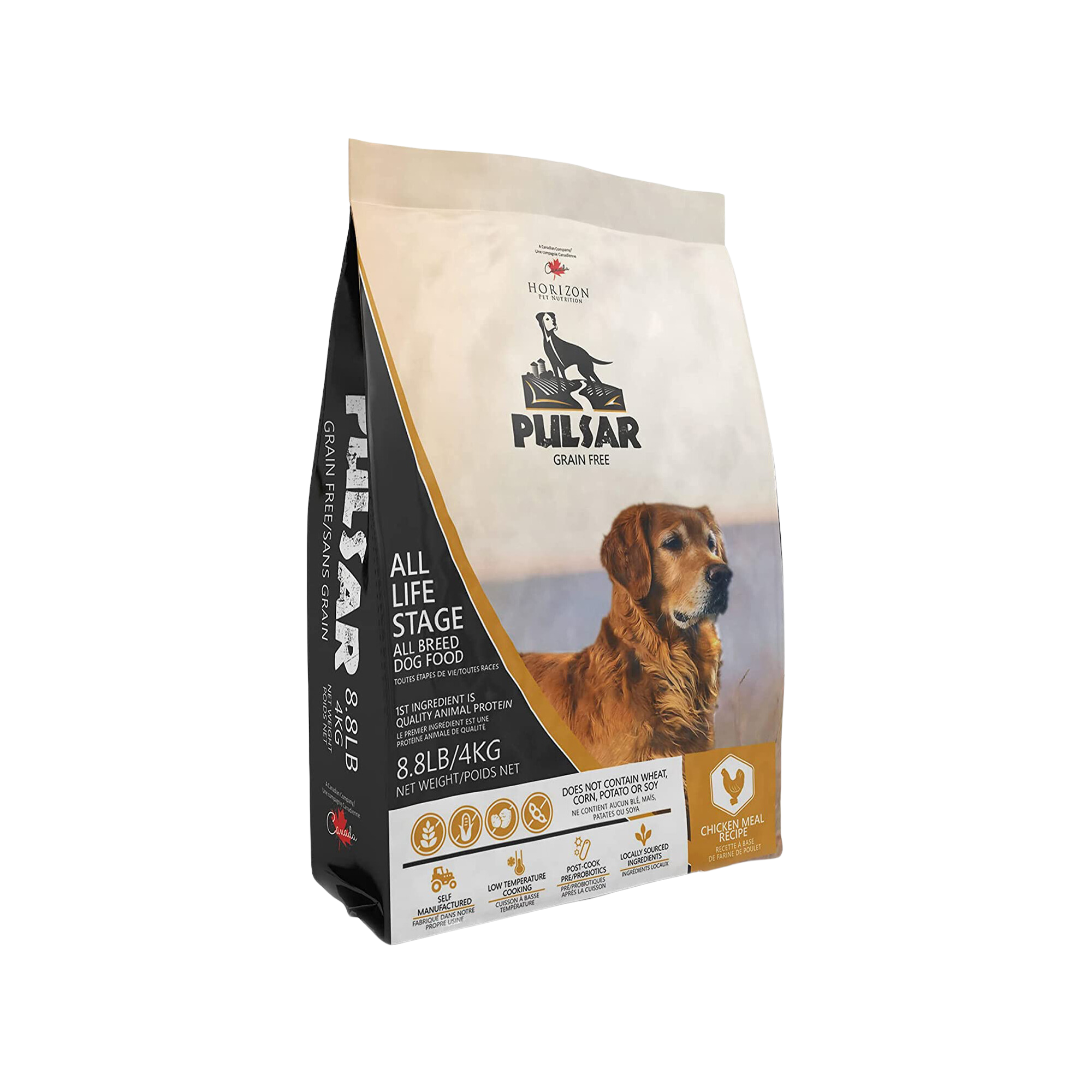 Pulsar All Life Stage, nourriture pour chiens toutes races, sans céréales, recette de repas de poulet