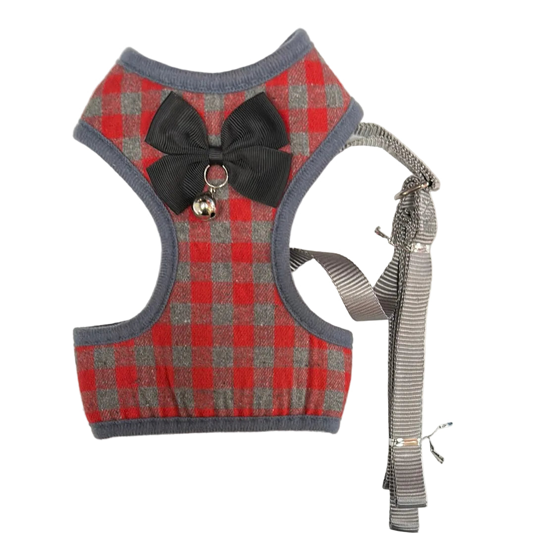 Ensemble harnais à carreaux avec laisse