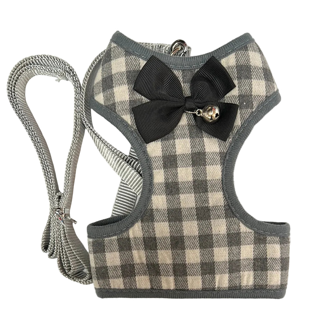 Ensemble harnais à carreaux avec laisse