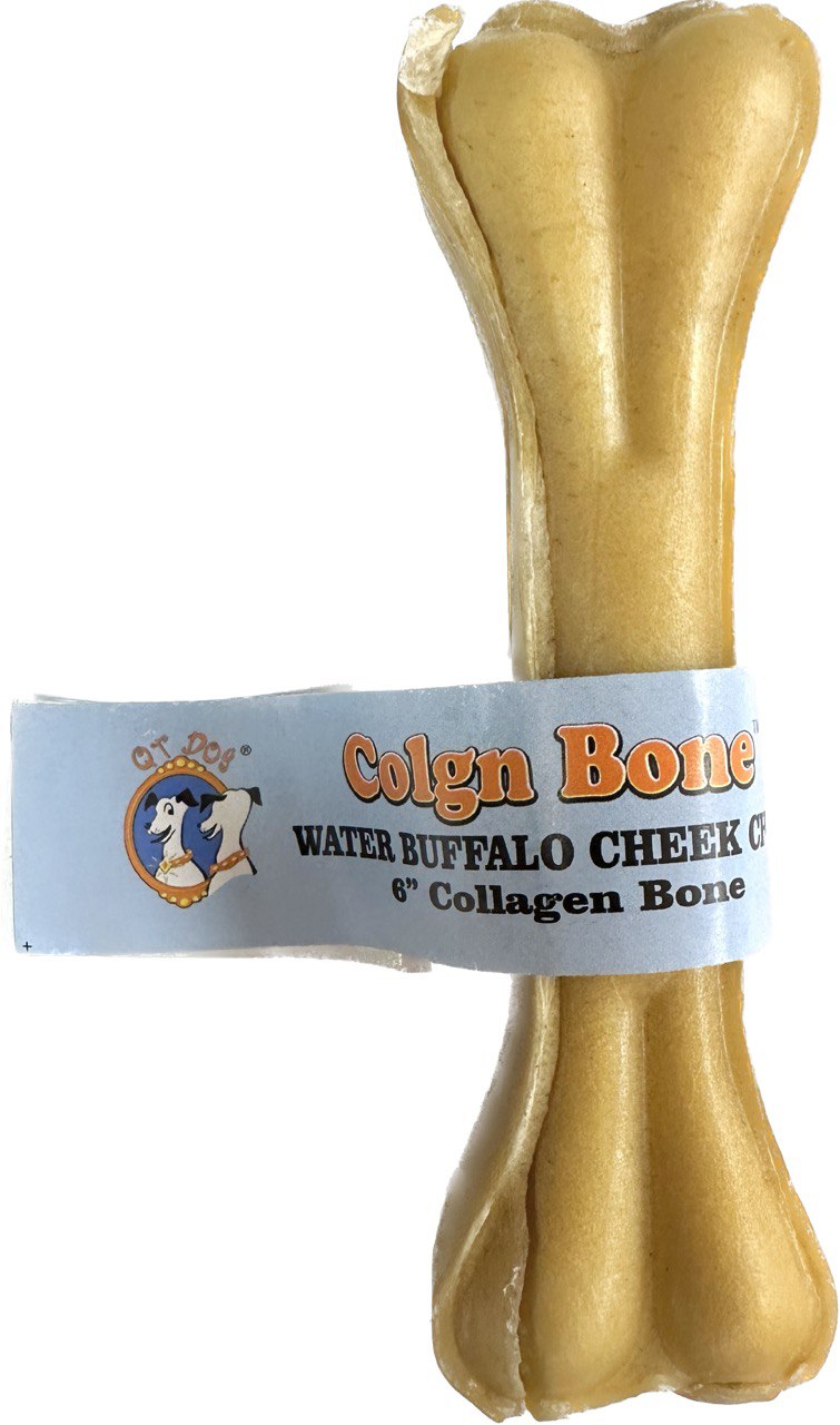 QT Dog Colgn Bone Water Buffalo Cheek Chew, 6”
