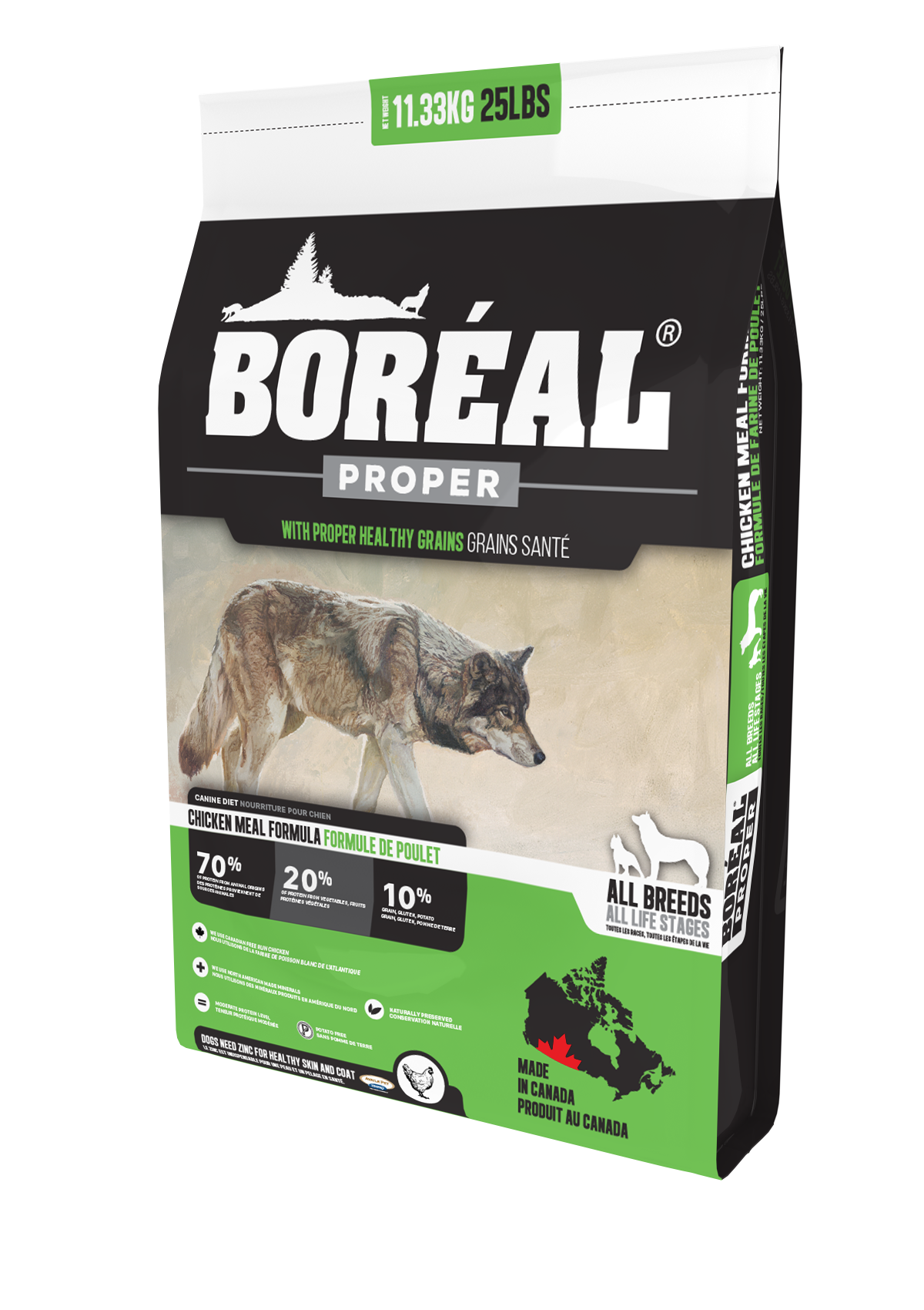 Nourriture pour chiens Boréal Functional Proper Healthy Grains, toutes races, tous stades de vie, formule farine de poulet
