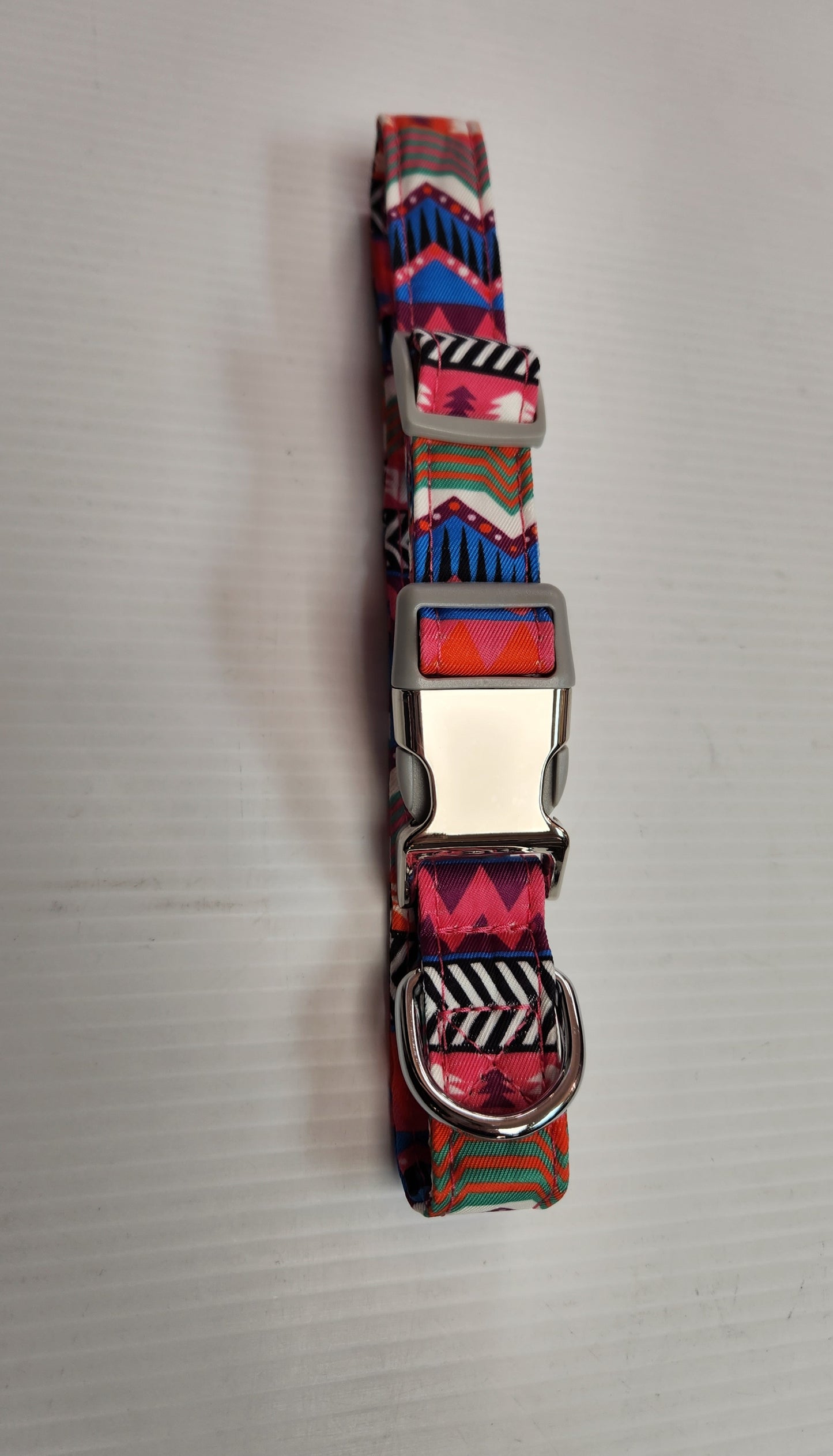 Pink Aztec Dog Collar With Steel Buckle, 18-26"