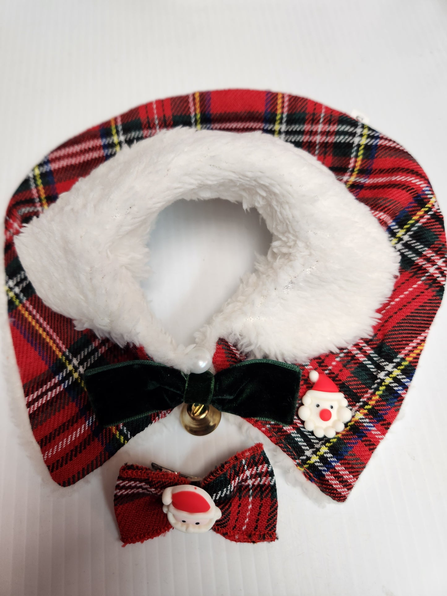 Holiday Shawl Collar 2pc with Clip on Bow for Dogs or Cats
