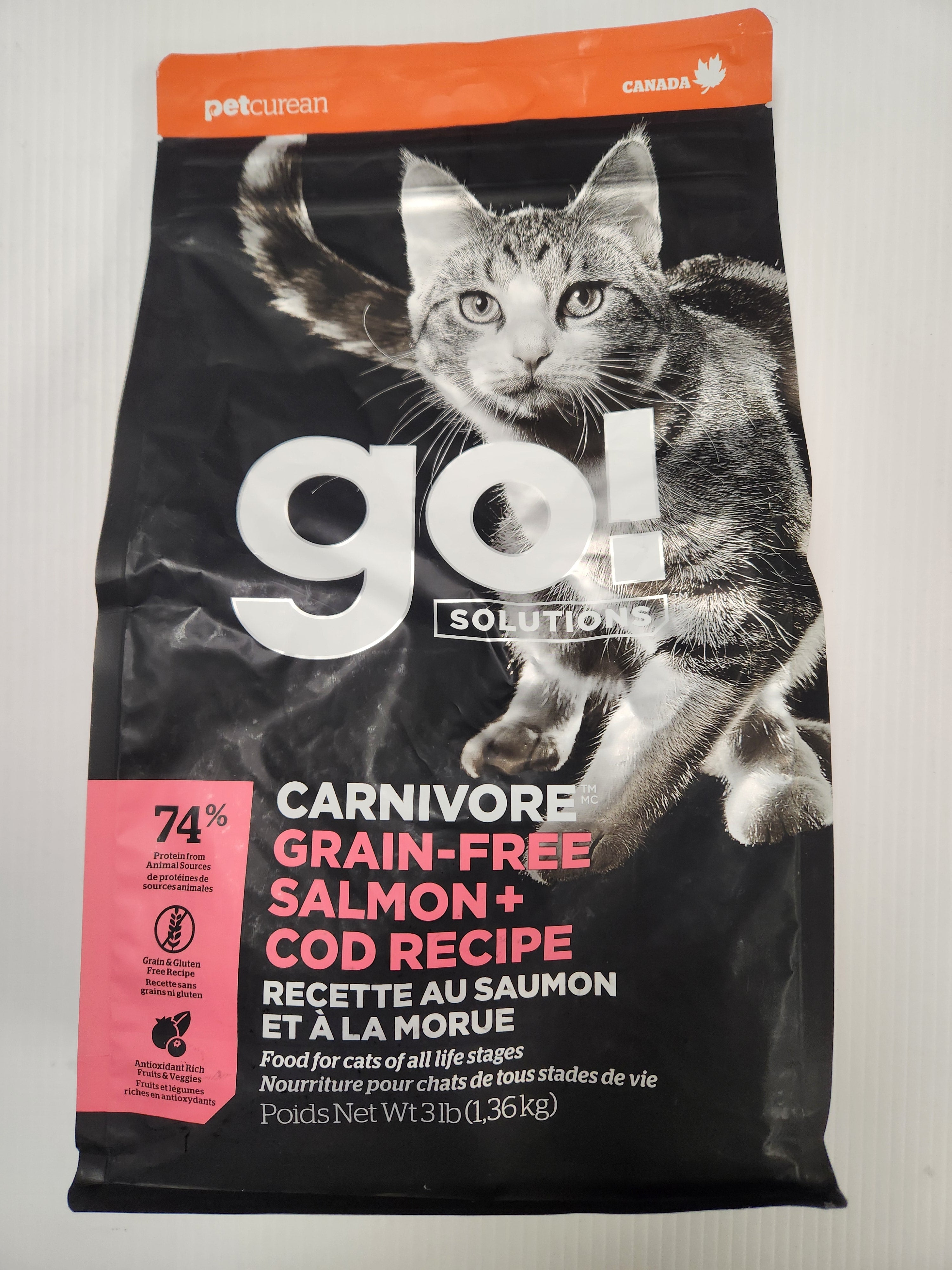 Aller! Solutions Carnivore Recette de saumon et de morue sans céréales 3 lb pour chat