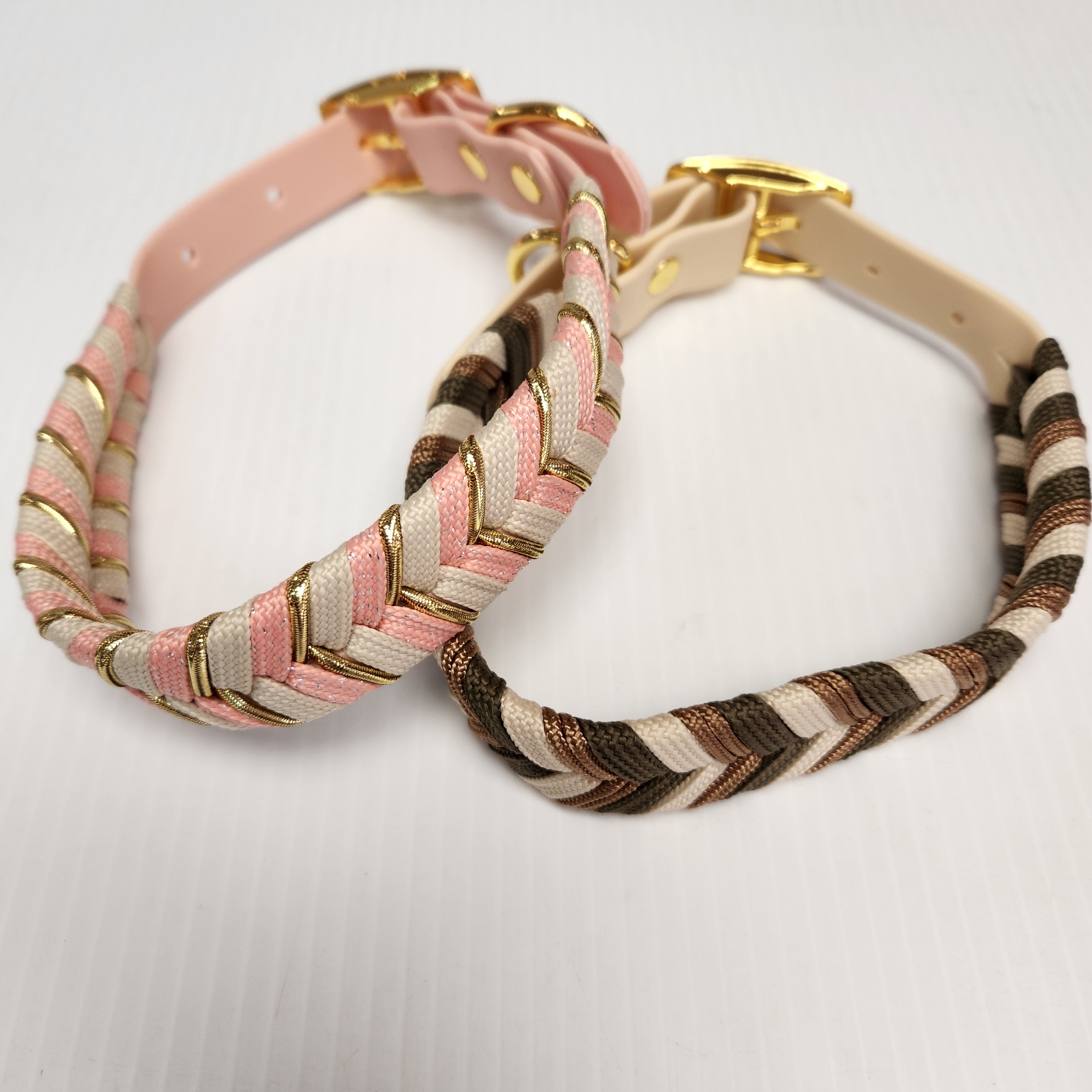 Collar with Buckle & Soft Rubber with Cotton Weave 12"-18" In Pink or Beige