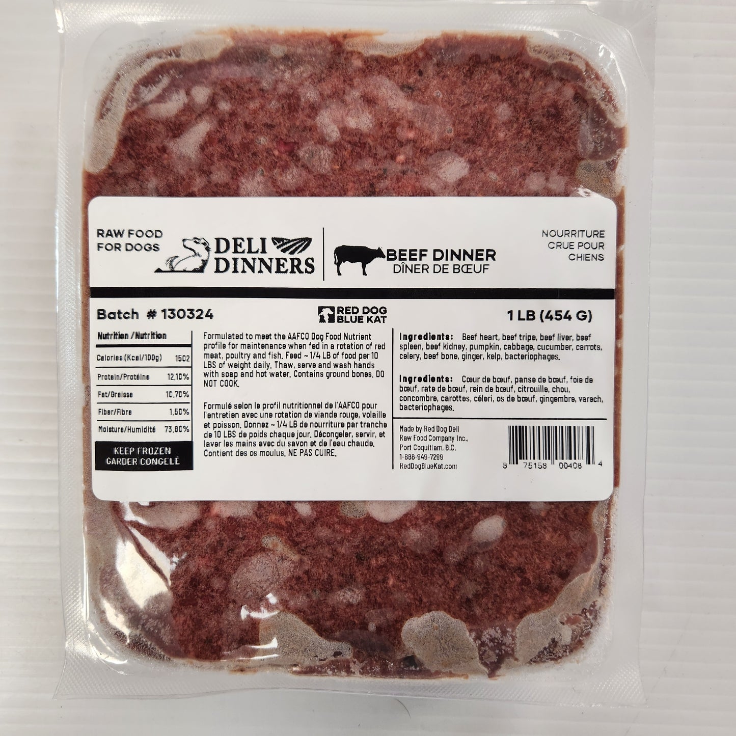 Red Dog Blue Cat Deli Frozen Beef Dinner Raw Dog Food 1lb