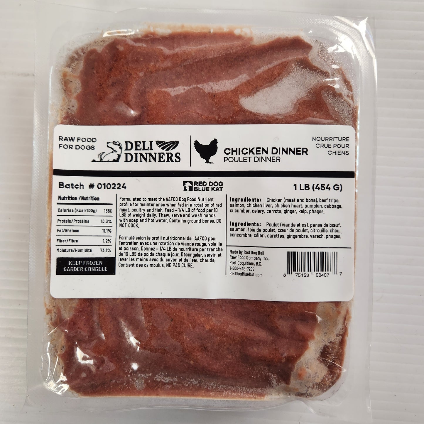 Red Dog Blue Cat Deli Chicken Dinner Frozen Raw 1lb