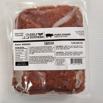 Red Dog Bue Cat Deli Pork Dinner Frozen Raw Dog Food 1lb Package