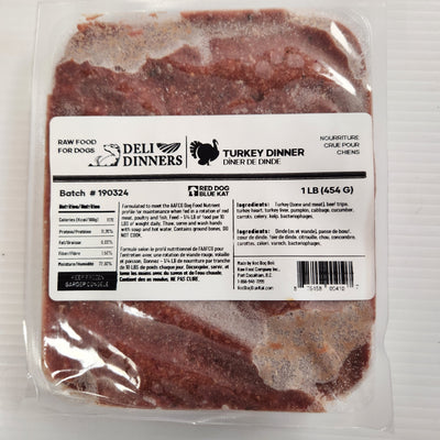 Red Dog Blue Kat Deli Raw Turkey Dinner 1lb Frozen Pack 454g