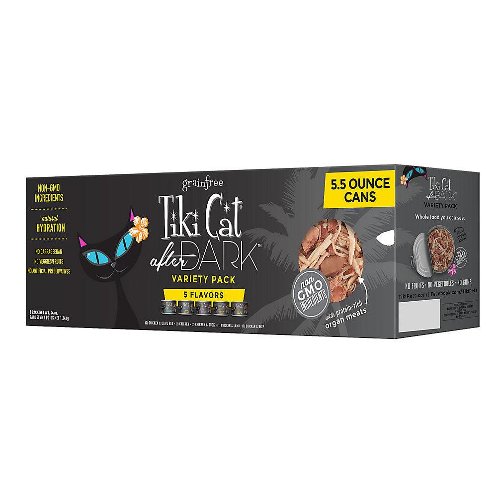 Tiki Cat After Dark Wet Cat Food - Non-GMO, Grain Free - Variety Pack, 8 CT, 44 OZ