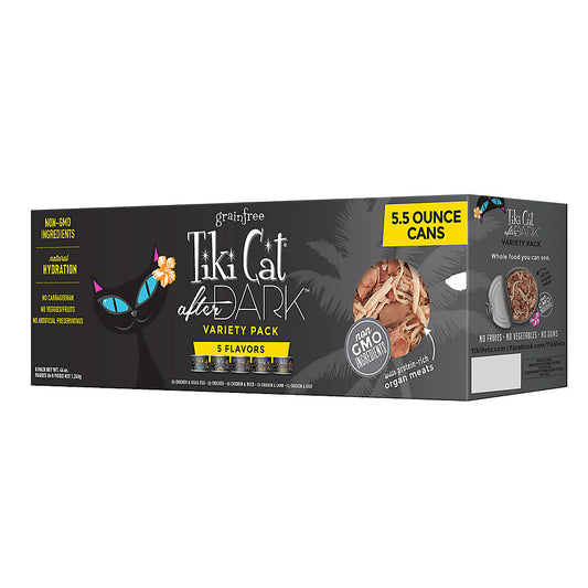 Tiki Cat After Dark Wet Cat Food - Non-GMO, Grain Free - Variety Pack, 8 CT, 44 OZ