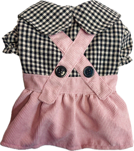 Black Checkered & Pink Corduroy Dress