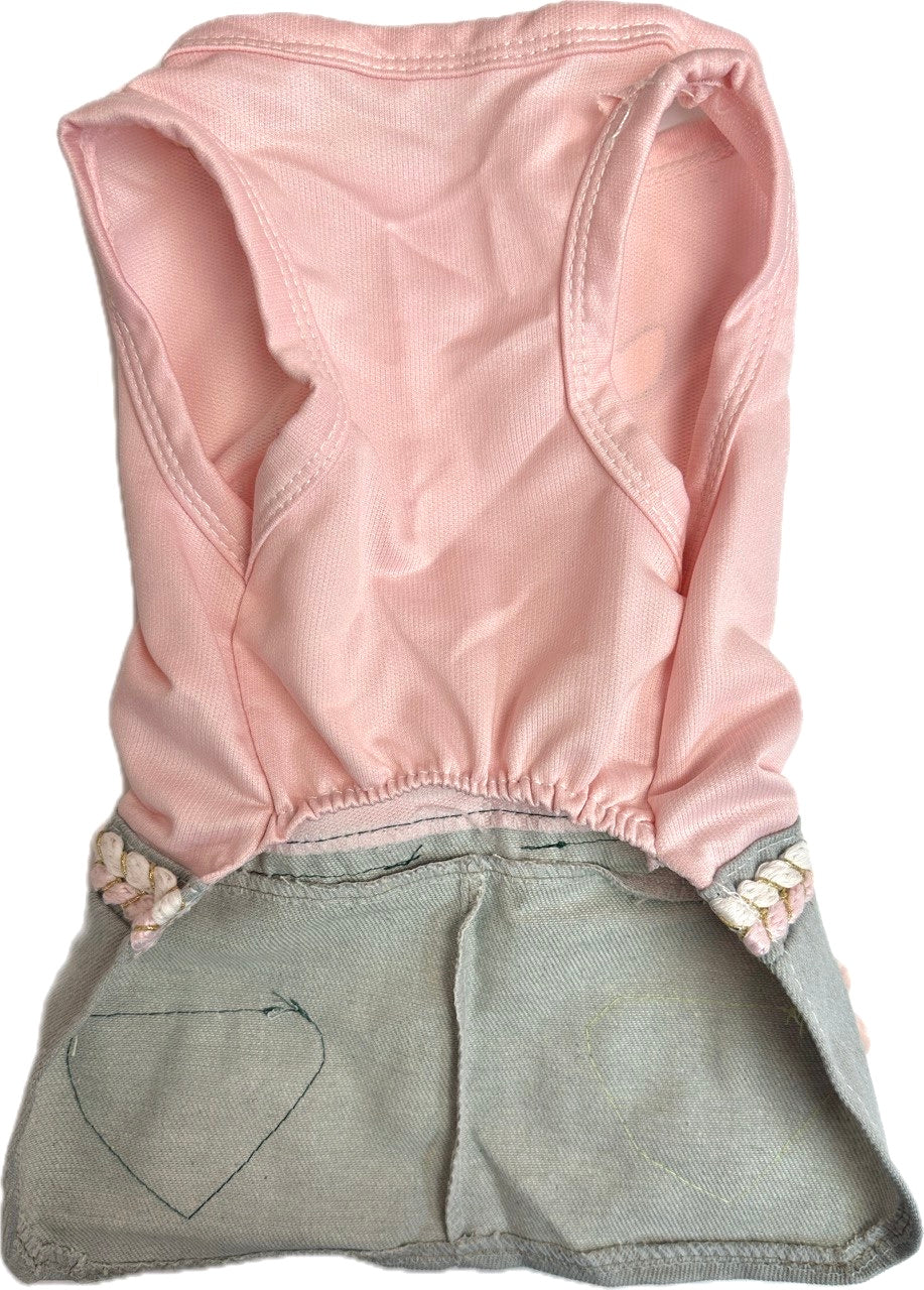 Pink Sleevless Shirt with Flower Jean Skirt Onsie 14"