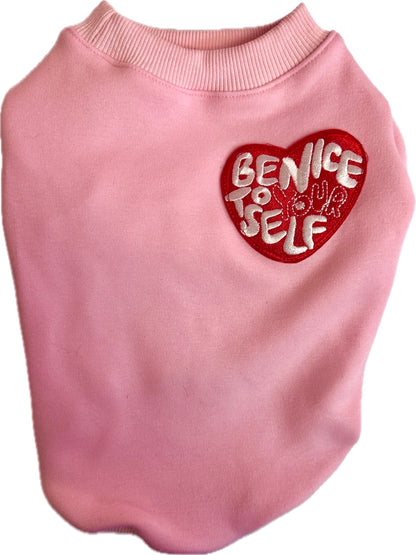 DDPET “Be Nice To Yourself” Pink Sweater with White Fluffy Sleeves, for Small Dogs, Medium