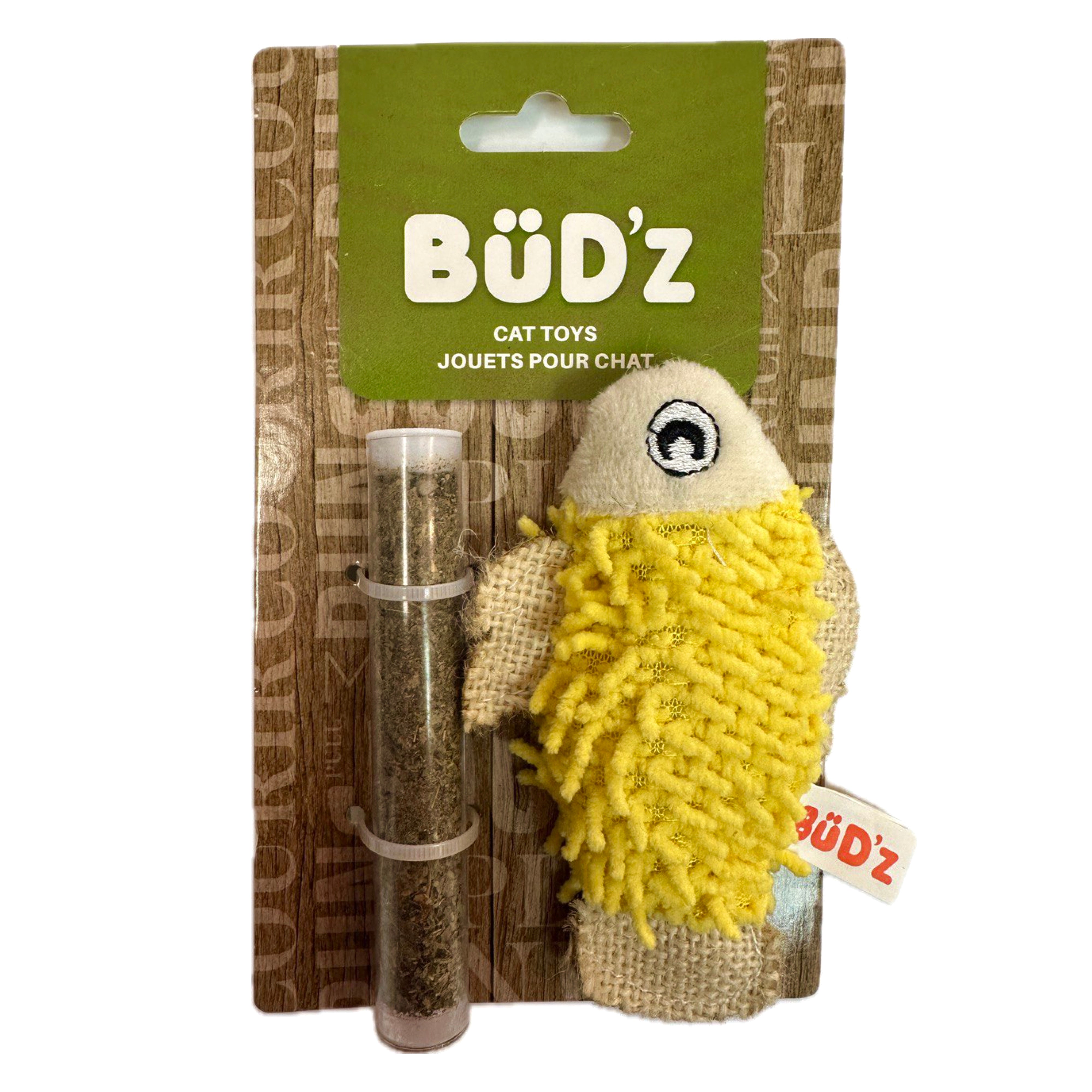 BüD’z Cat Toy, Yellow Fish with Catnip Tube, 4.5"