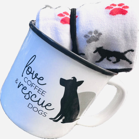 Pavilion - I Love Coffee & Rescue Dogs - 18 oz Coffee Mug with Socks