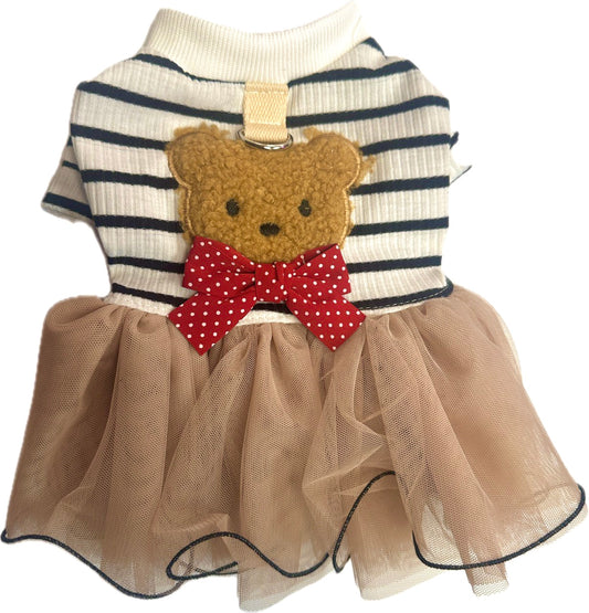 Teddy Bear Dress with Stripes & Ruffles