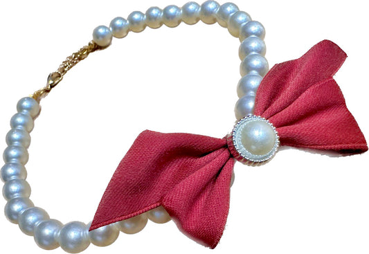 Red Bow Pearl Necklace