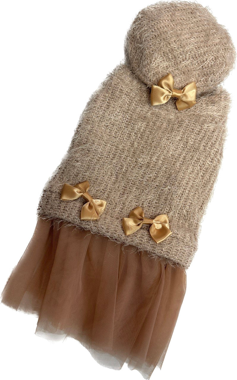 Knit Sweater with Ruffles & Bows and Matching Tam Hat