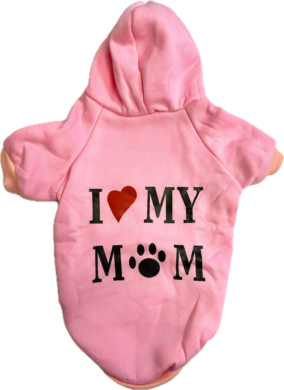 “I Love My Mom” Soft Hoodie for Small Dogs