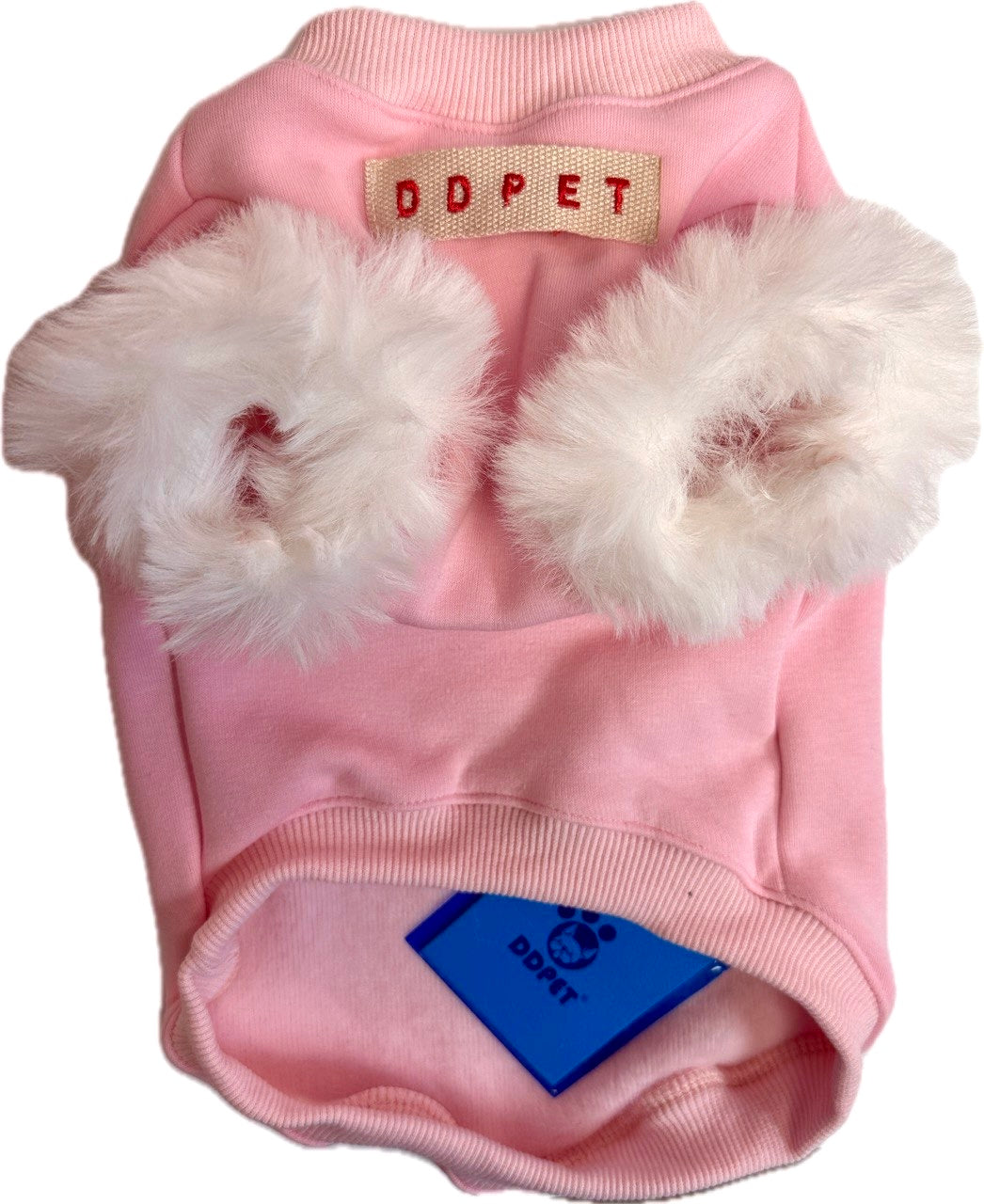 DDPET “Be Nice To Yourself” Pink Sweater with White Fluffy Sleeves, for Small Dogs, Medium