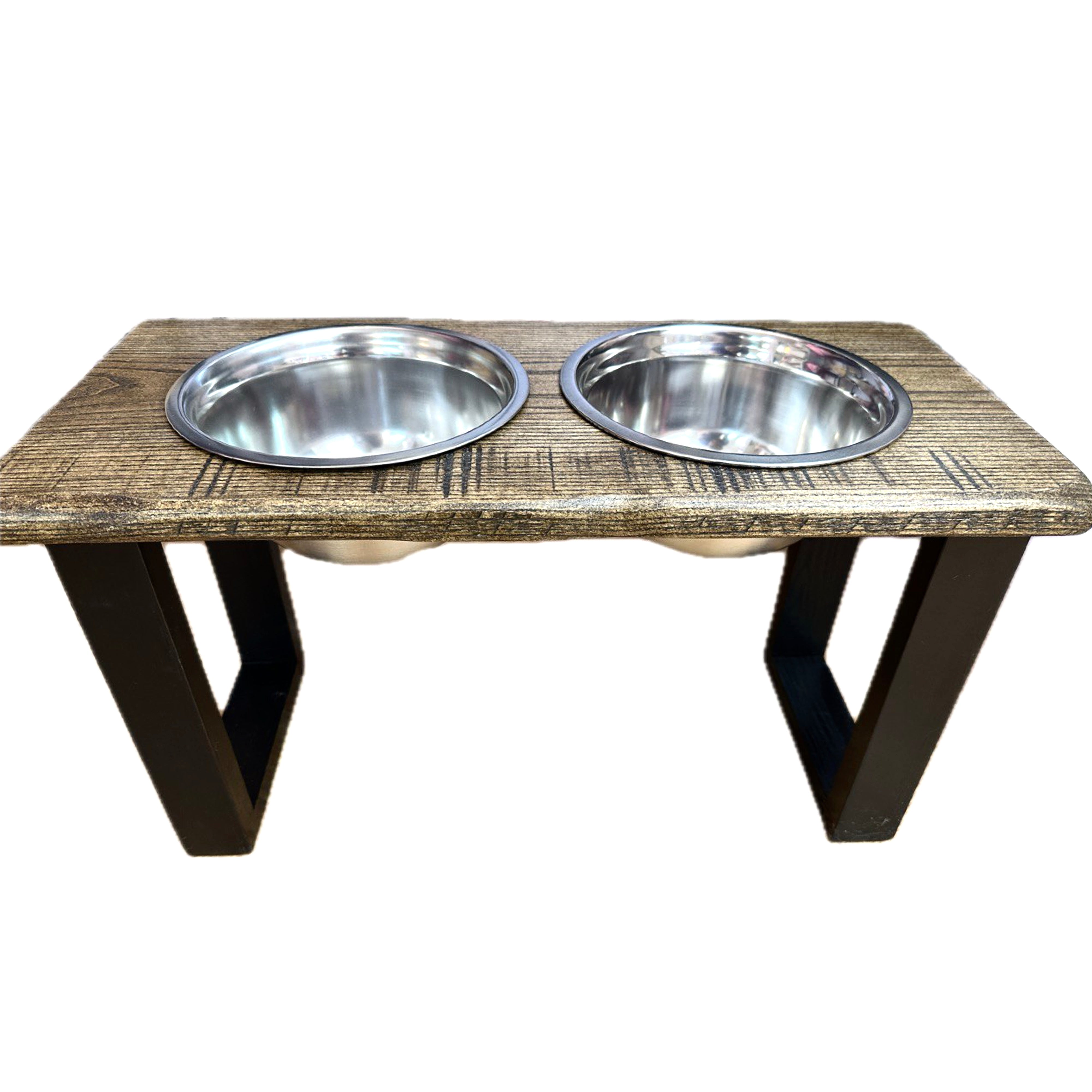 Natural Wood Double Diner For Large Dogs, With 2 3-Quart Stainless Steel Bowls, 22.5”L x 10”W x 12.5”H