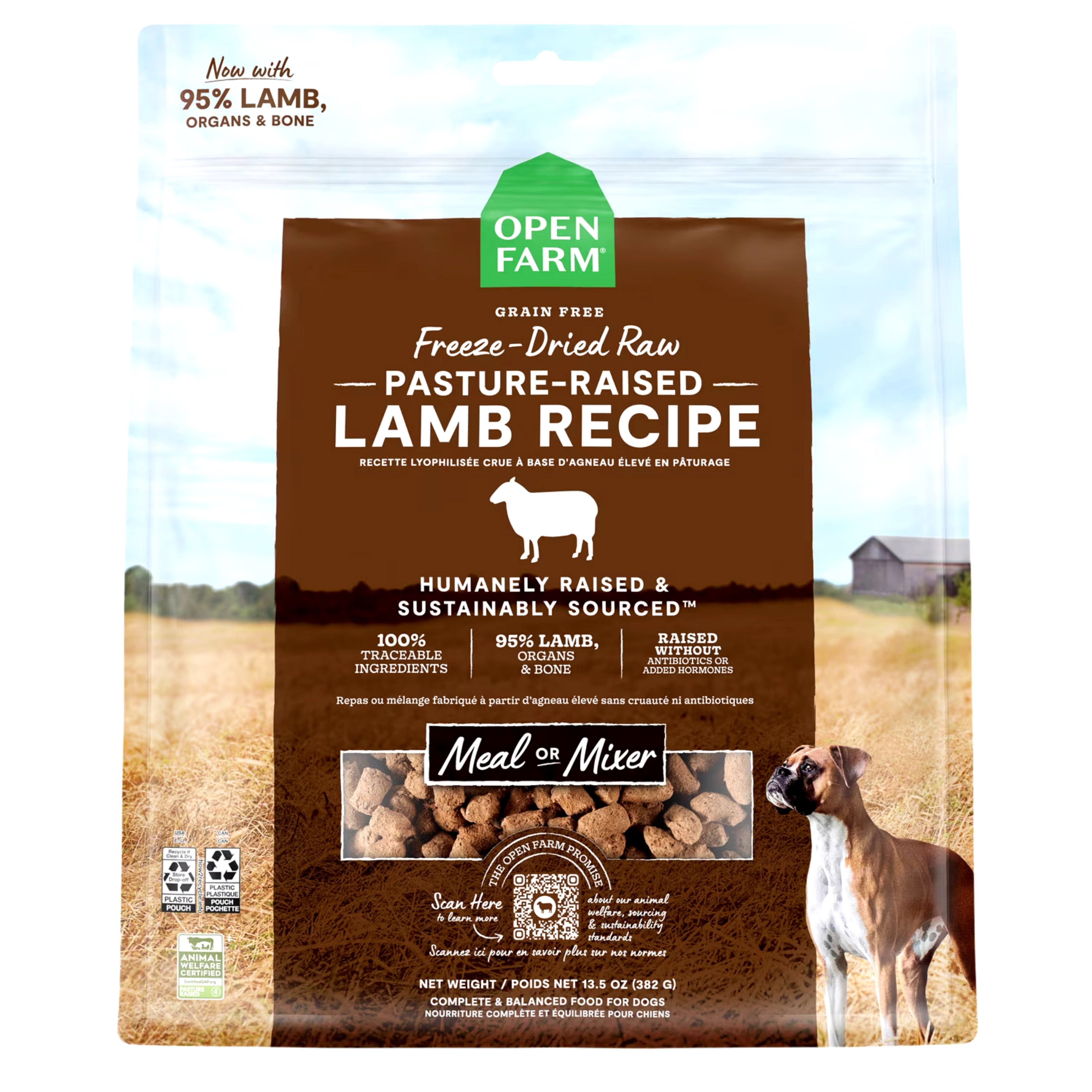 Recette d'agneau Open Farm Homestead Nourriture crue lyophilisée pour chiens