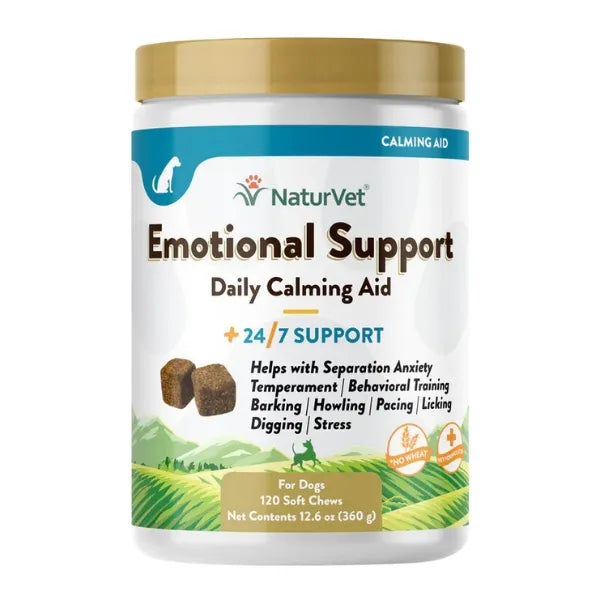 NaturVet Emotional Support Daily Calming Aid 24/7 Support 120 Soft Chews