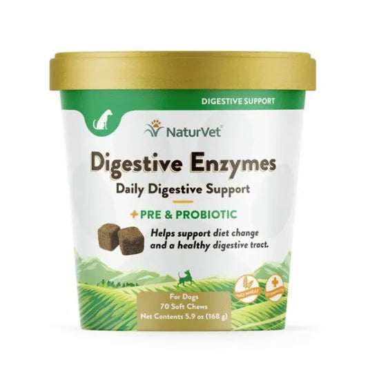 NaturVet Plus Pré et Probiotiques à mâcher doux pour chiens, enzymes digestives, 70 à mâcher