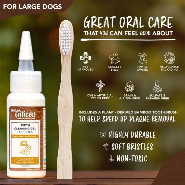 Tropiclean Enticers Teeth Cleaning Gel & Toothbrush Peanut Butter & Honey, 2oz