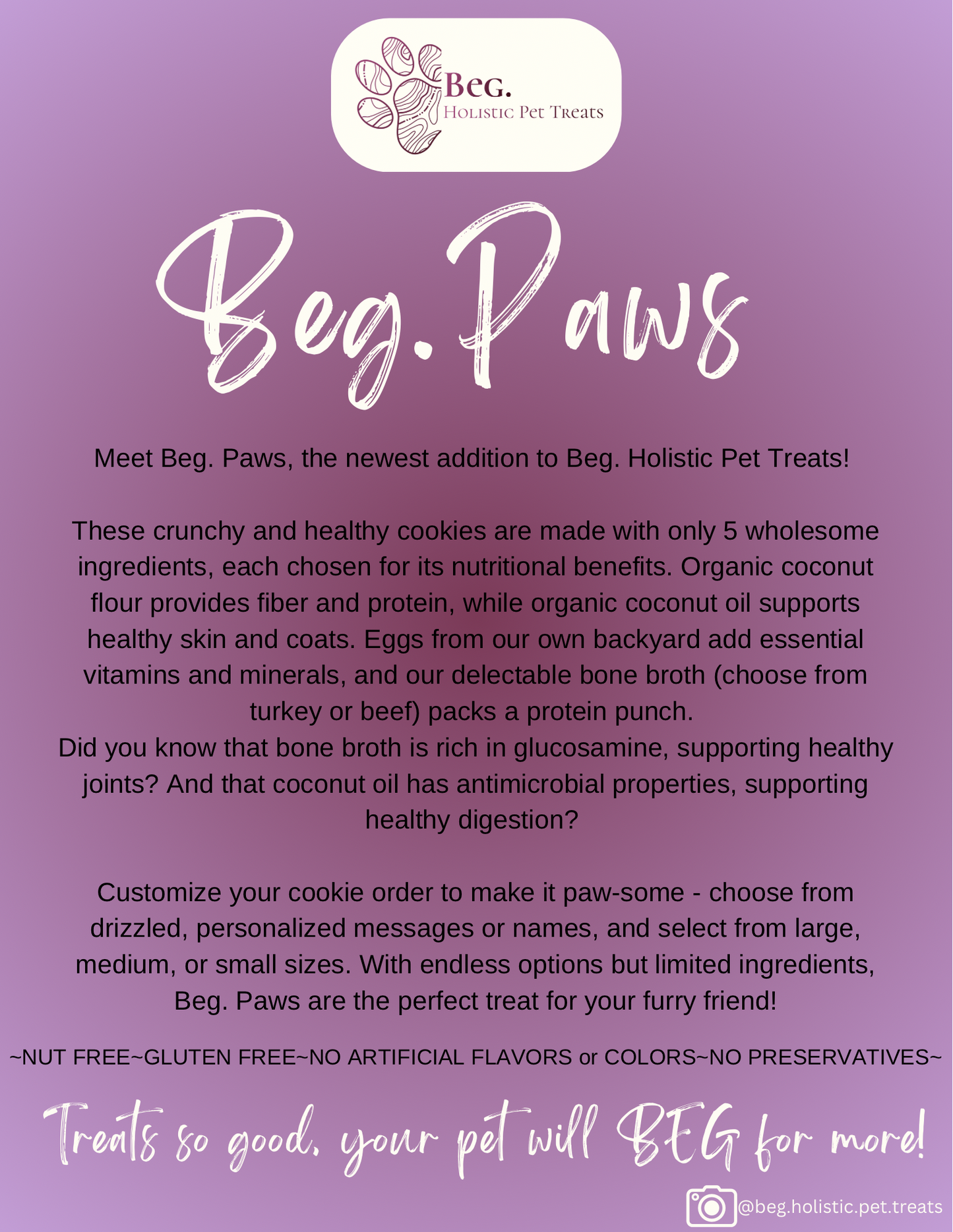 BEG. Paws Holistic Pet Treats