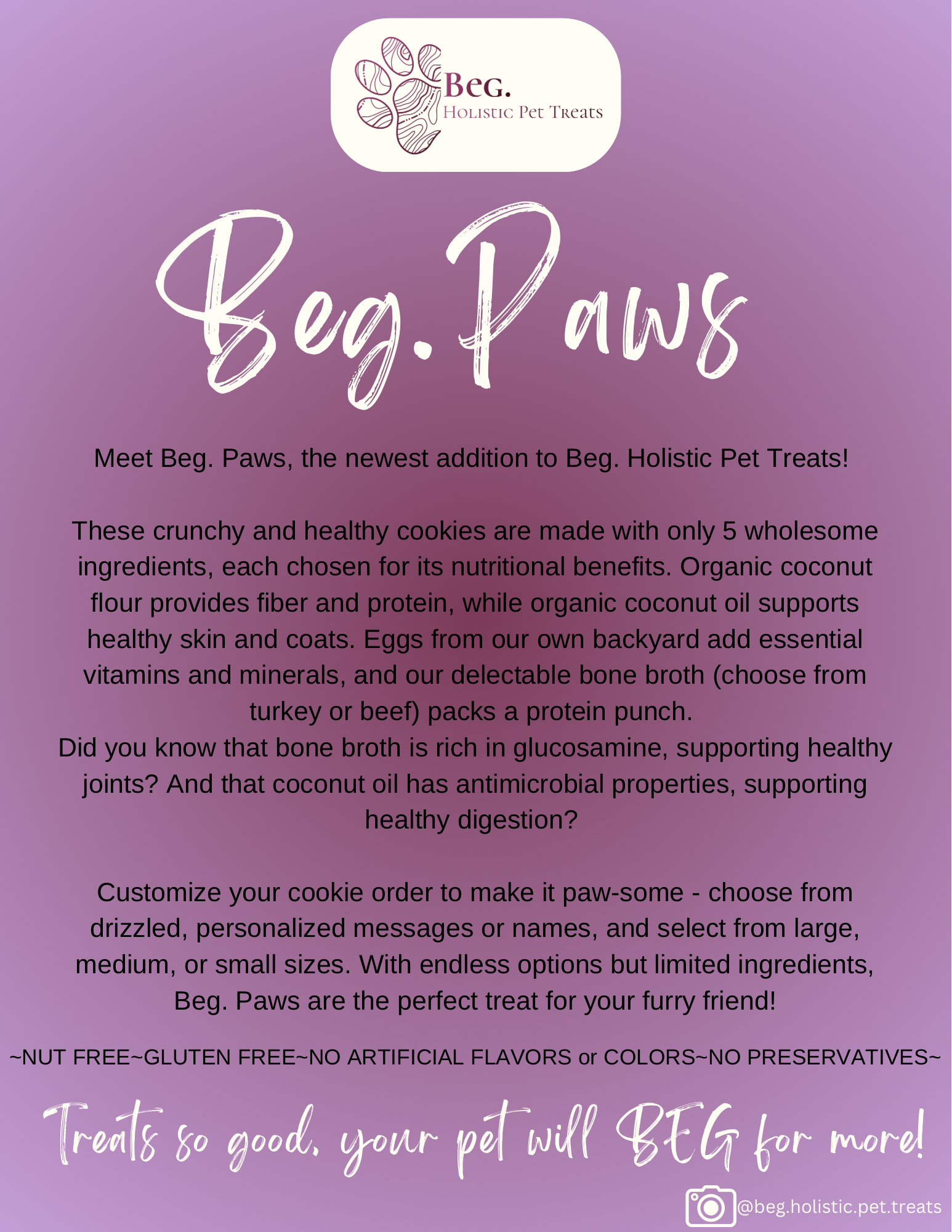 BEG. Paws Holistic Pet Treats