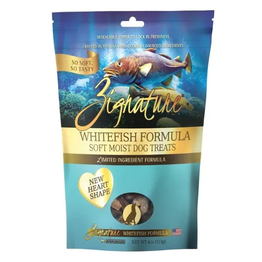 Zignature Soft Moist Treats for Dogs - Whitefish Formula *NEW Heart Shape*