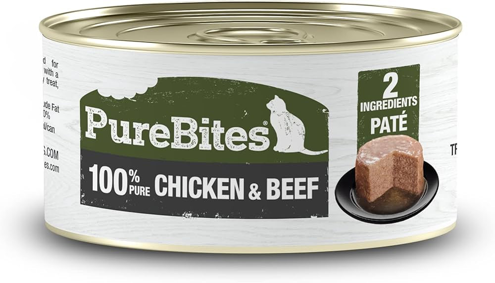 PureBites 100% Pure Chicken & Beef Pate Cat Treat | Single 2.5oz can | only 2 Ingredients |