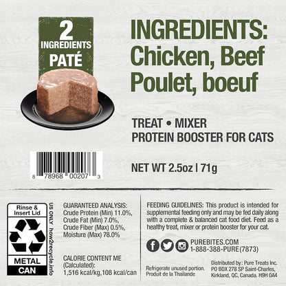 PureBites 100% Pure Chicken & Beef Pate Cat Treat | Single 2.5oz can | only 2 Ingredients |