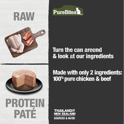 PureBites 100% Pure Chicken & Beef Pate Cat Treat | Single 2.5oz can | only 2 Ingredients |